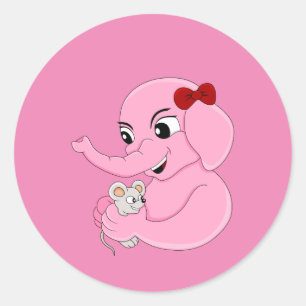 Niedlicher Elefantenmädchen Cartoon klassischer Ru Runder Aufkleber