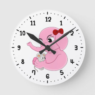 Niedlicher Elefantenmädchen Cartoon rund um die Uh Runde Wanduhr