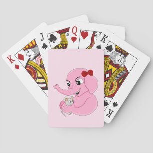 Niedlicher Elefantenmädchen Cartoon spielt Karten Spielkarten