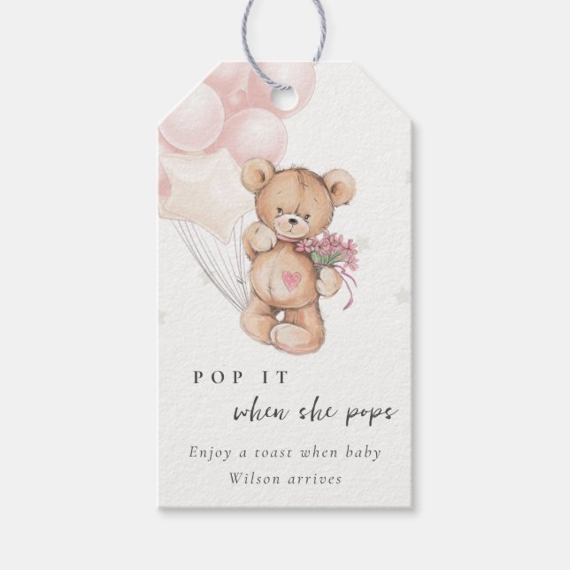 Niedlicher eleganter Blush Bären Ballon Pop It Bab Geschenkanhänger (Vorderseite)