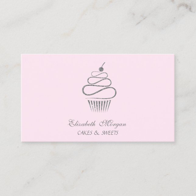 Niedlicher eleganter Glitzer Cupcake, Süßigkeiten Visitenkarte (Vorderseite)