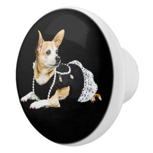 Niedlicher Eleganter Tan Brown Chihuahua Hund Schw Keramikknauf