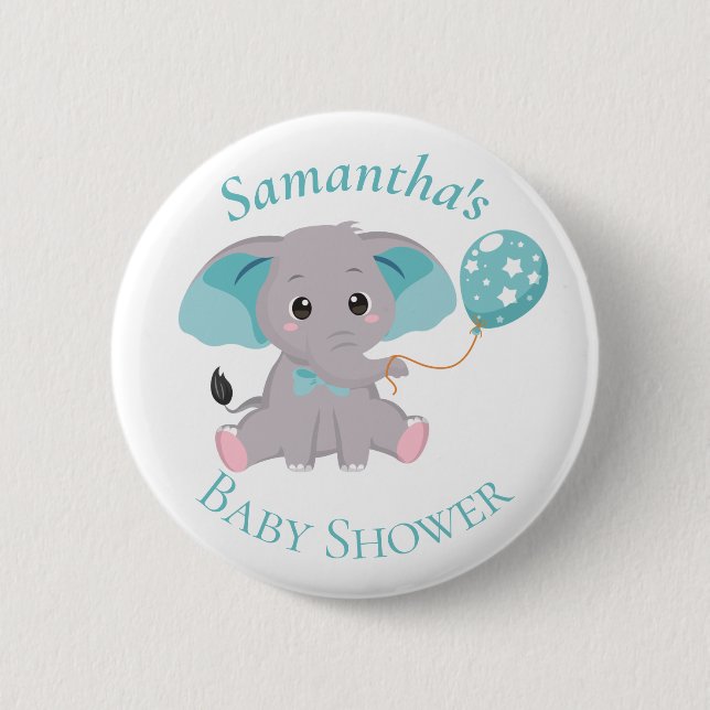 Niedlicher Elephant Balloons Blue Baby Shooting Bu Button (Vorderseite)