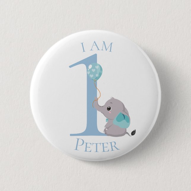 Niedlicher Elephant Blue BIRTHDAY Button (Vorderseite)