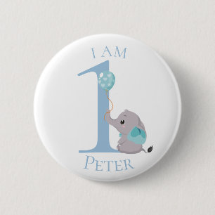 Niedlicher Elephant Blue BIRTHDAY Button