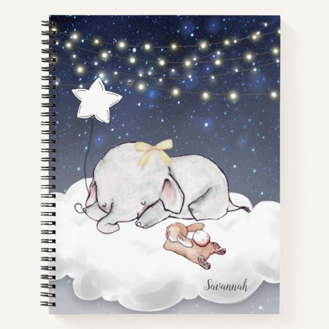 Niedlicher Elephant Bunny Bunny Colorful Name Notizbuch (Vorderseite)