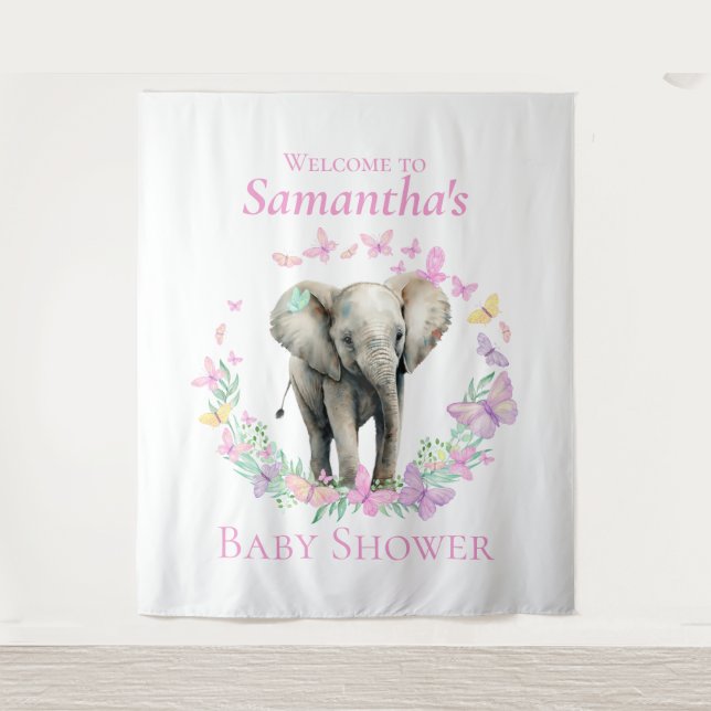 Niedlicher Elephant Butterfly Hintergrund Wandteppich (Vorderseite)