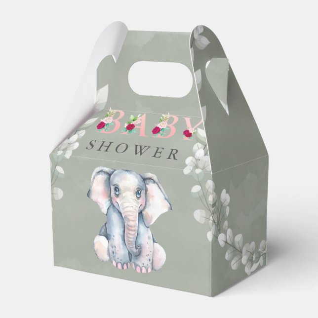 Niedlicher Elephant Eucalyptus Pink Baby Dusche Geschenkschachtel (Vorderseite)