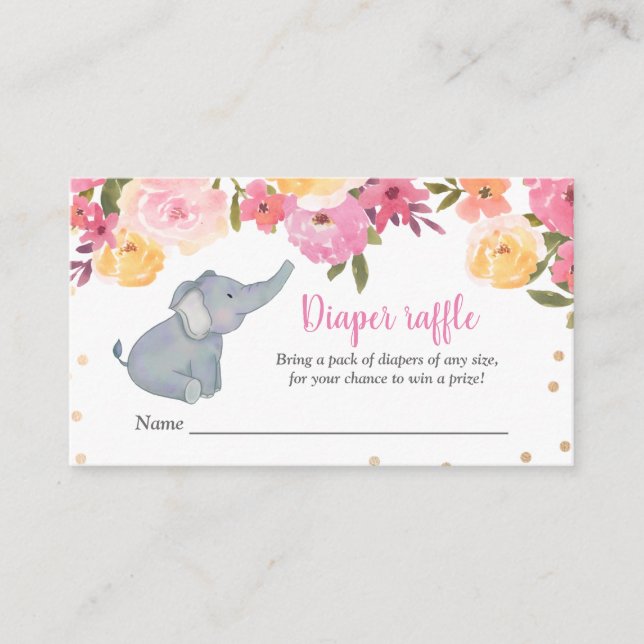 Niedlicher Elephant Floral Baby Dusche Windelwanne Begleitkarte (Vorderseite)