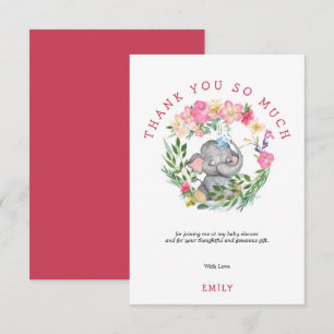 Niedlicher Elephant Florals Foliage Pink Babydusch Dankeskarte