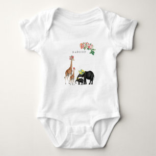 Niedlicher Elephant & Giraffe Bloral Name Baby Baby Strampler