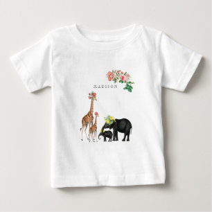 Niedlicher Elephant & Giraffe Bloral Name Baby T-shirt