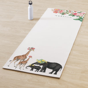 Niedlicher Elephant & Giraffe Individuelle Name Yogamatte
