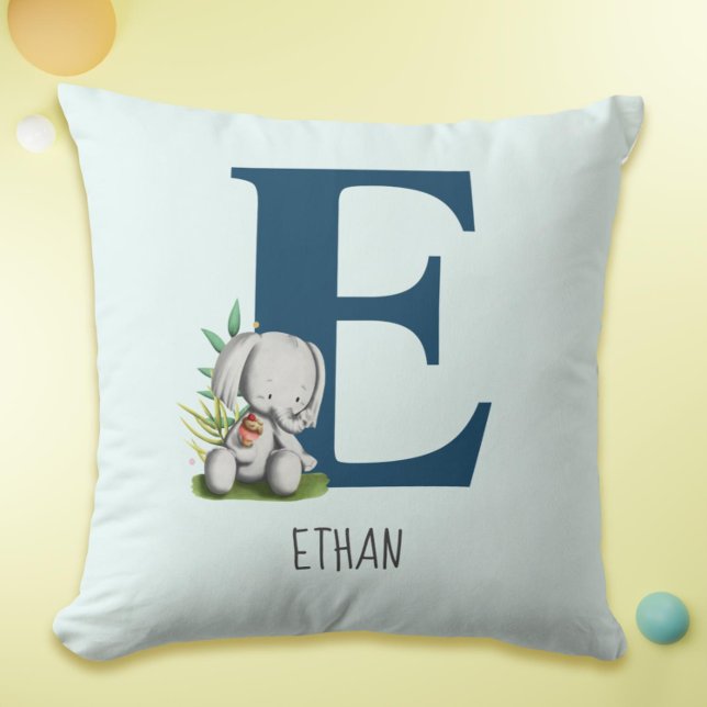 Niedlicher Elephant Kinderzimmer Letter E Kissen (Cute Elephant Monogram Nursery Throw Pillow)
