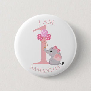 Niedlicher Elephant Pink BIRTHDAY Button