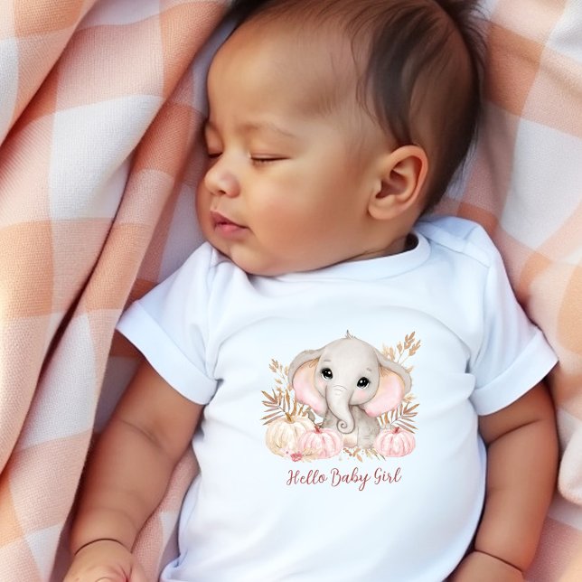 Niedlicher Elephant Pink Pumpkin Fall Girl Name Baby Strampler (Cute Elephant Pink Pumpkins Fall Girl Baby Bodysuit)