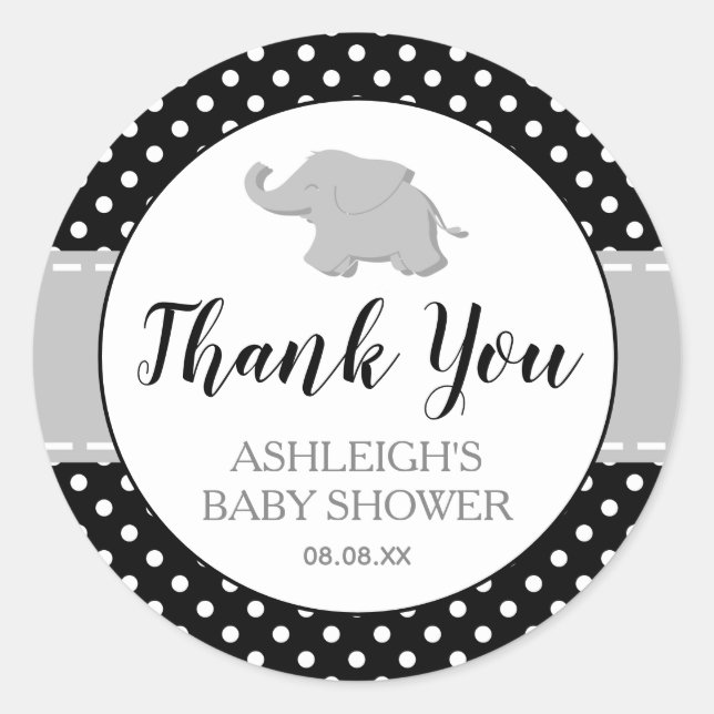 Niedlicher Elephant Schwarz-weiß Polka Dot Baby Du Runder Aufkleber (Vorderseite)