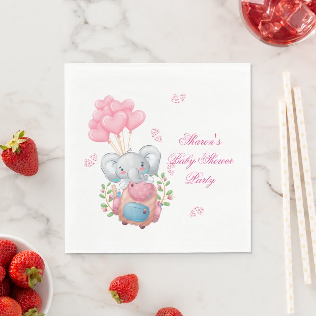 Niedlicher Elephant und Balloon Baby Shower Paper  Serviette (Beispiel)