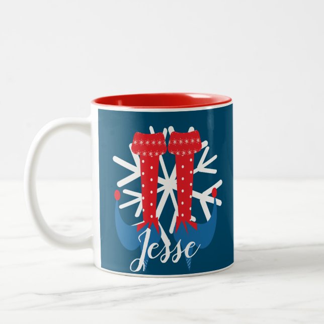 Niedlicher Elf Feet Heel Snowflake Individuelle Na Zweifarbige Tasse (Links)