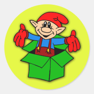Niedlicher Elf in einer Box-Aufkleber Runder Aufkleber