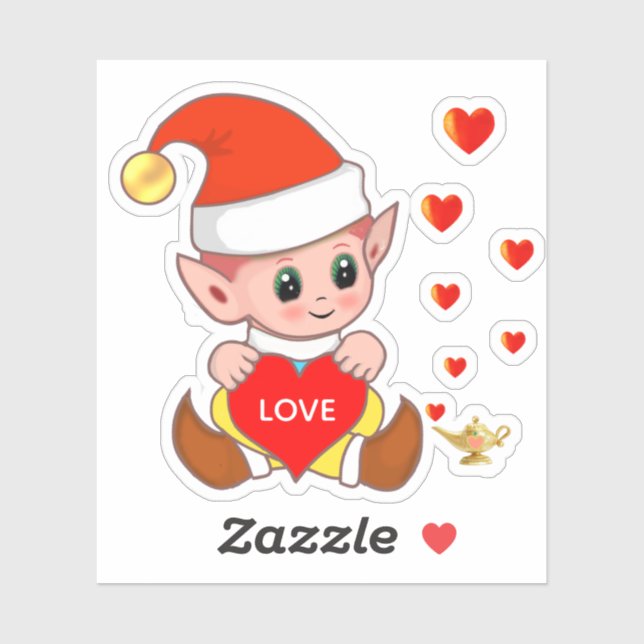 Niedlicher Elf mit Liebe Herz Aufkleber (Blatt)