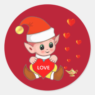 Niedlicher Elf mit Liebe Herzen in Rot Runder Aufkleber