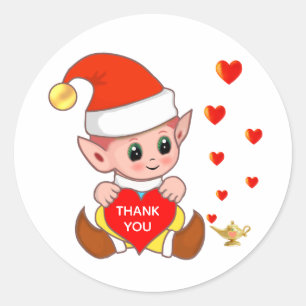 Niedlicher Elf mit Liebesherzen Danke Runder Aufkleber
