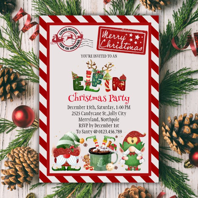Niedlicher Elf Nordpol Weihnachts-Party Einladung (Von Creator hochgeladen)
