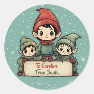 Niedlicher Elf Personalisiert vom Santa Runder Aufkleber