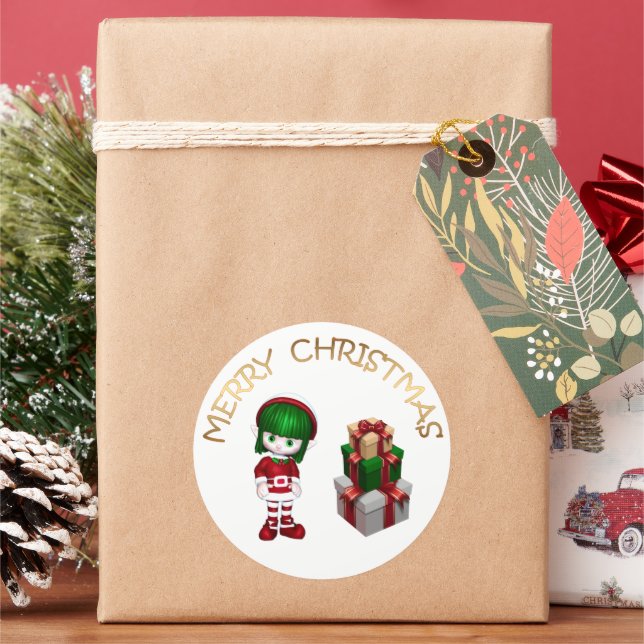 Niedlicher Elf Weihnachten Runder Aufkleber (Feiertag)