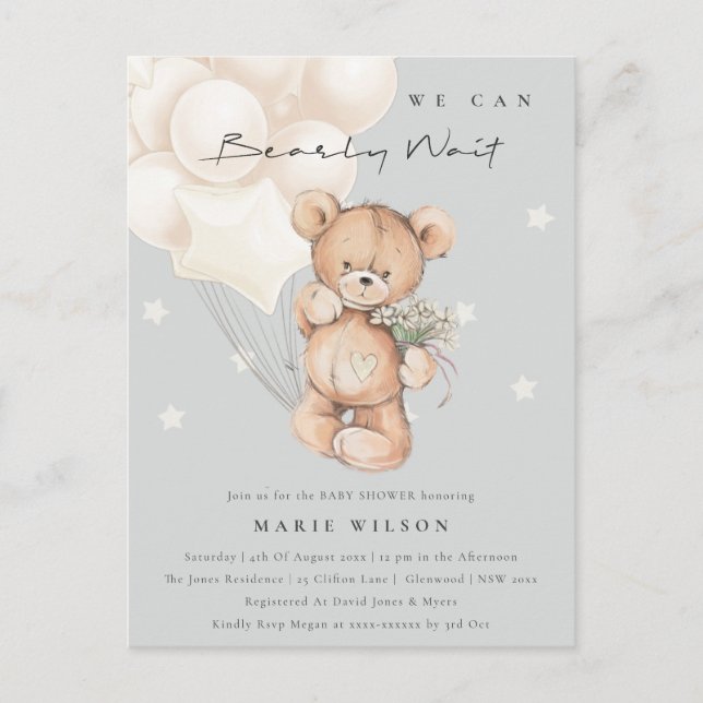 Niedlicher Elfenbeinbär Bearly Wait Balloon Babydu Postkarte (Vorderseite)