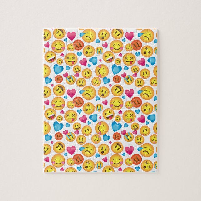 Niedlicher Emoji Druck auf weißem Puzzlespiel (Vertikal)