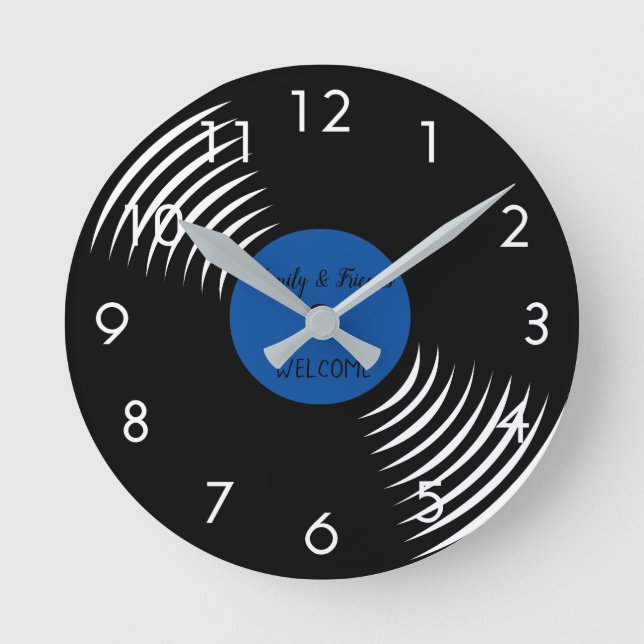 Niedlicher Empfang von Vinyl Record Runde Wanduhr (Vorderseite)