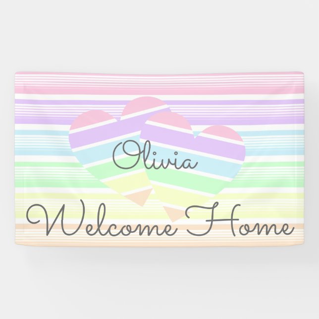 Niedlicher Empfang Zuhause Regenbogenstreifen Lieb Banner (Horizontal)