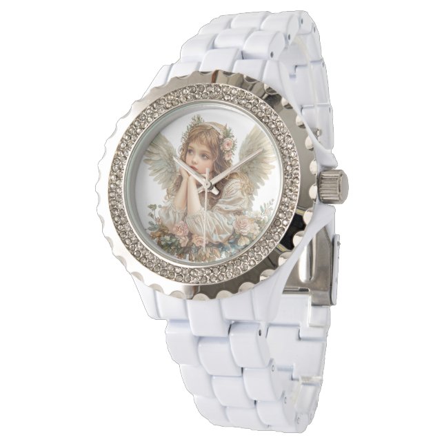 Niedlicher Engel / Cherub / Guardian Angel Armbanduhr (Schrägansicht)