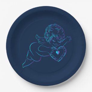 Niedlicher Engel-Cherub Holding a Lace Valentine Pappteller