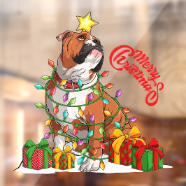 Niedlicher englischer Bulldog Frohe Weihnachtsbele Fensteraufkleber