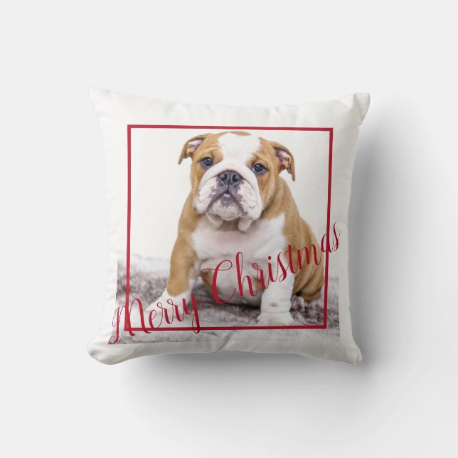 Niedlicher englischer Bulldog Frohe Weihnachtsferi Kissen (Vorderseite)