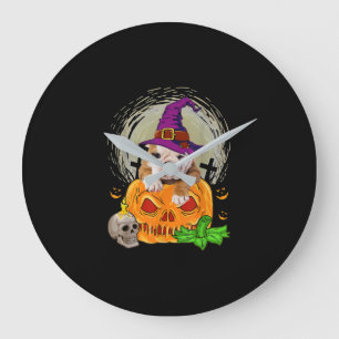 Niedlicher englischer Bulldog Hexenkürbis Hallowee Große Wanduhr