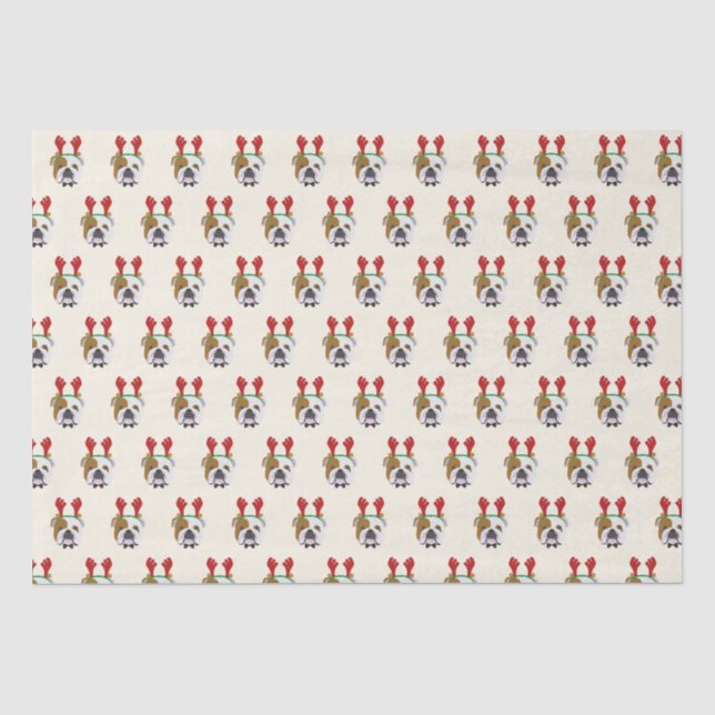 Niedlicher englischer Bulldog mit Reindeer Hat - W Seidenpapier (Vorderseite)