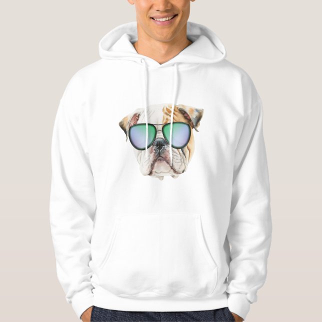 Niedlicher englischer Bulldog mit Sonnenbrille, lu Hoodie (Vorderseite)