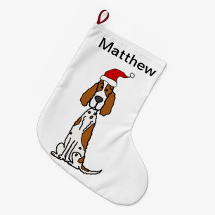 Niedlicher englischer Setter Welpen Weihnachten Großer Weihnachtsstrumpf