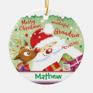 Niedlicher Enkel, Sankt, Rotwild u. Geschenke, Keramik Ornament
