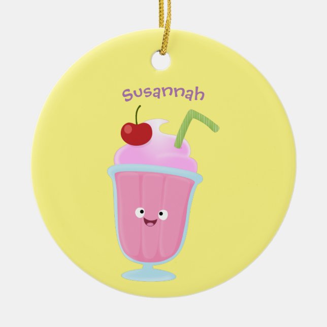 Niedlicher Erdbeereis Sundae Cartoon Keramik Ornament (Vorne)