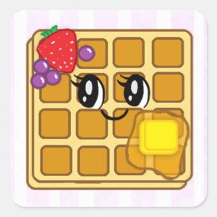 Niedlicher Erdbeeren- und Blueberry-WaffelCartoon Quadratischer Aufkleber