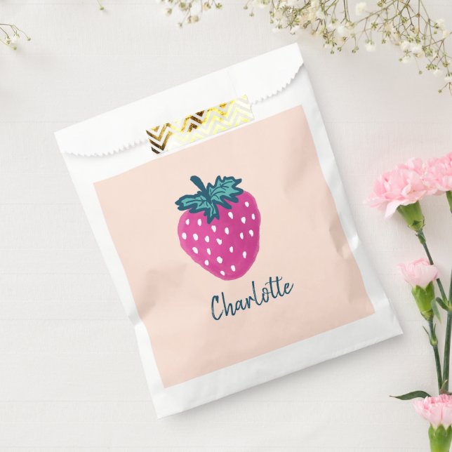Niedlicher Erdbeerobst Individuelle Name Geschenktütchen (Versiegelt)