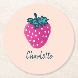 Niedlicher Erdbeerobst Individuelle Name Runder Pappuntersetzer