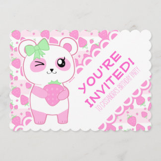 Niedlicher Erdbeerrosa Kawaii Panda Bär Einladung