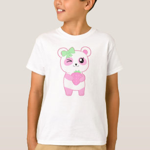 Niedlicher Erdbeerrosa Kawaii Pandabär T-Shirt