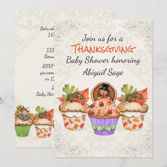 Niedlicher Erntedank Cupcakes Kinderdusche Einladu Einladung (Vorne/Hinten)